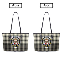 Menzies Black - White Ancient Tartan Crest Leather Tote Bag