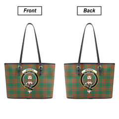 Menzies Green Ancient Tartan Crest Leather Tote Bag