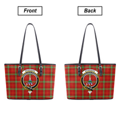 Morrison Red Modern Tartan Crest Leather Tote Bag