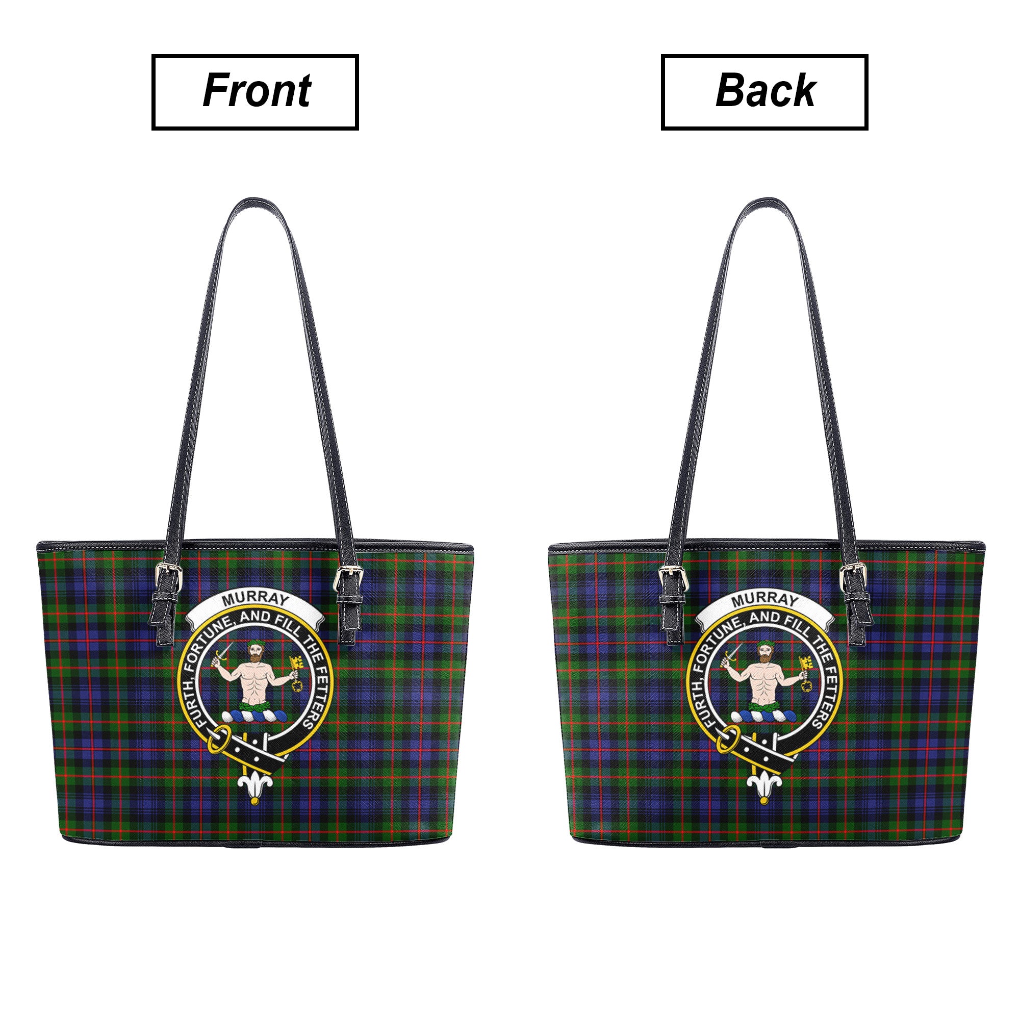 Murray of Atholl Modern Tartan Crest Leather Tote Bag