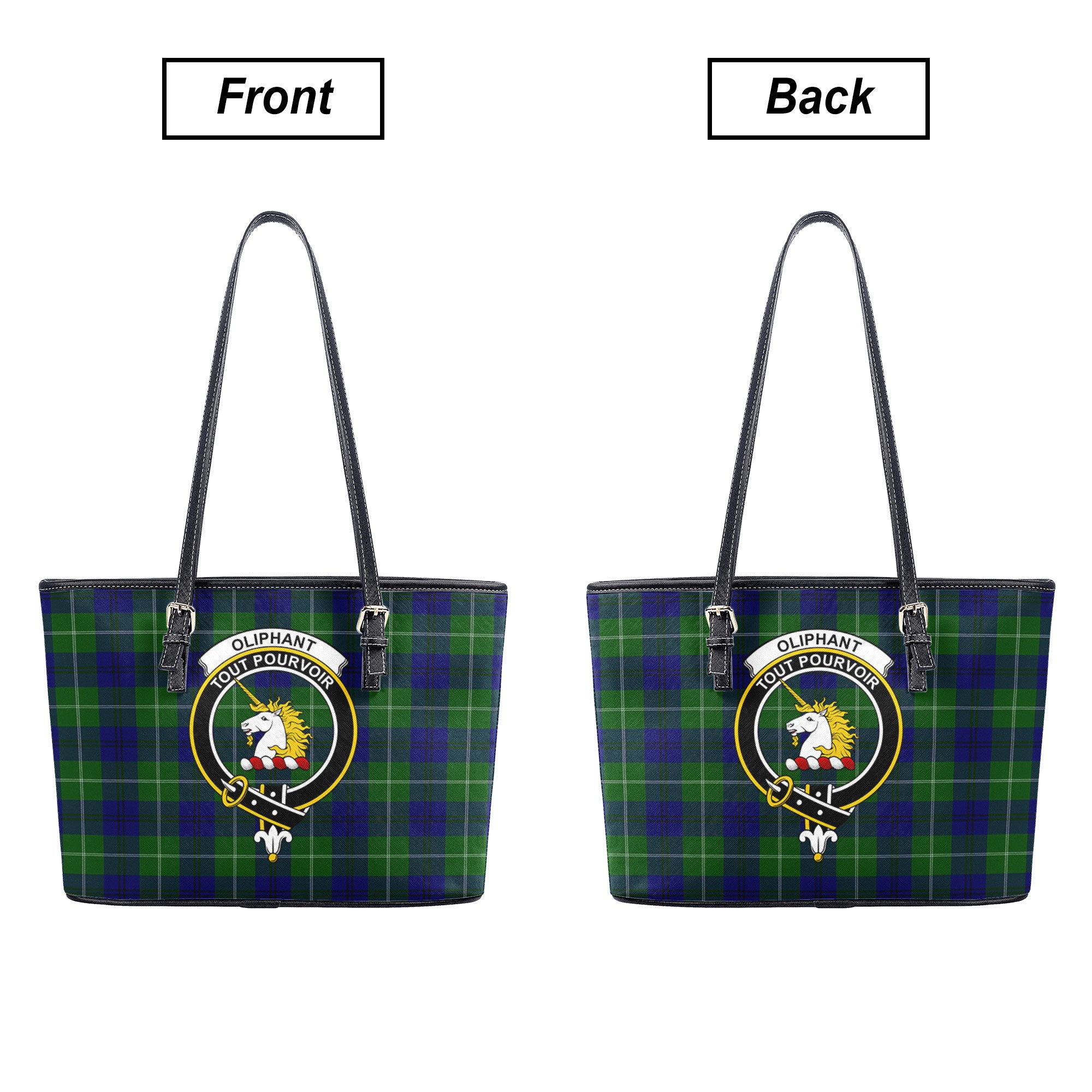 Oliphant Modern Tartan Crest Leather Tote Bag