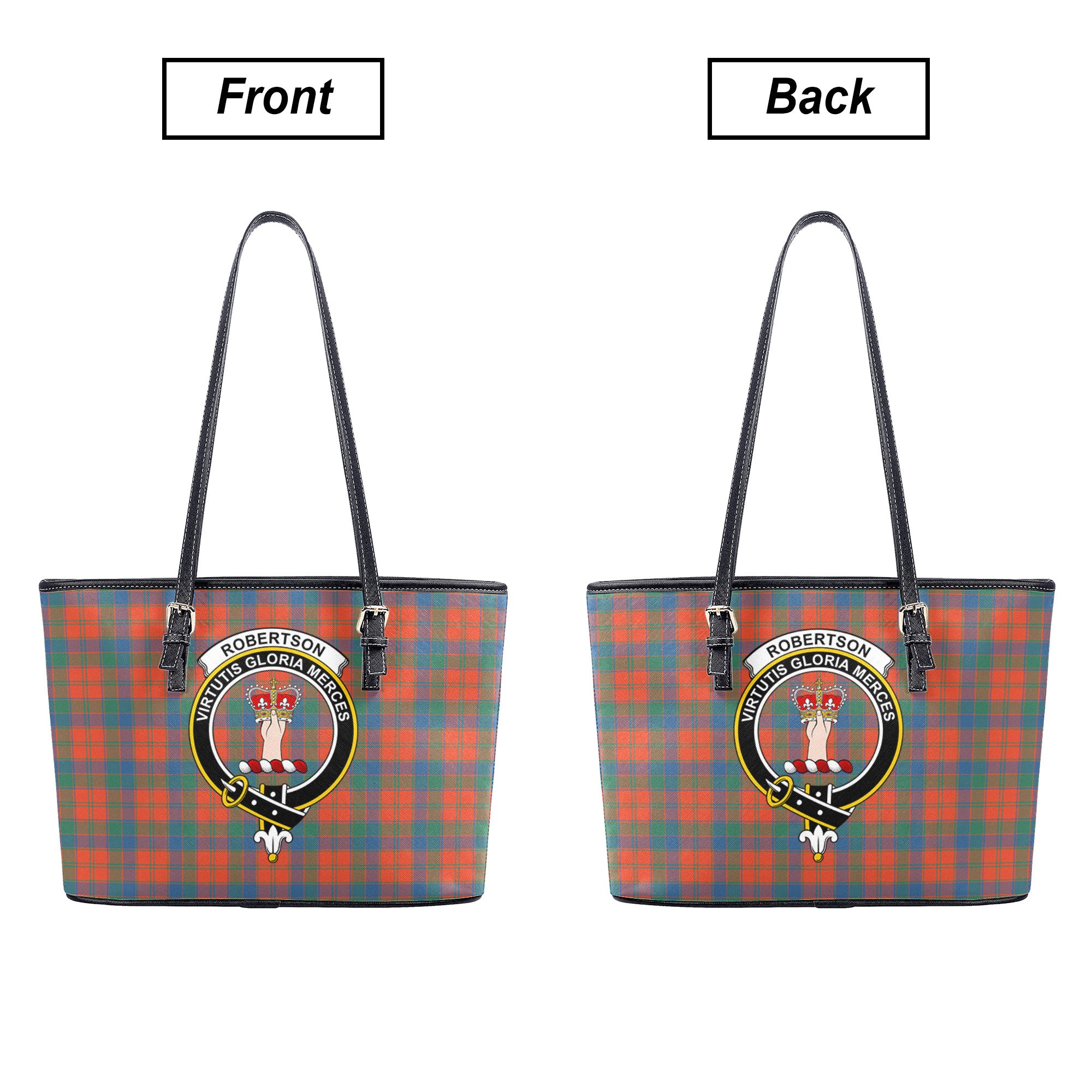 Robertson Ancient Tartan Crest Leather Tote Bag