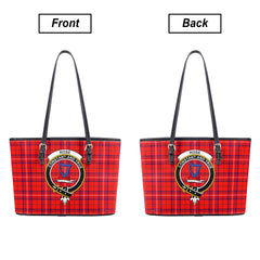 Rose Modern Tartan Crest Leather Tote Bag