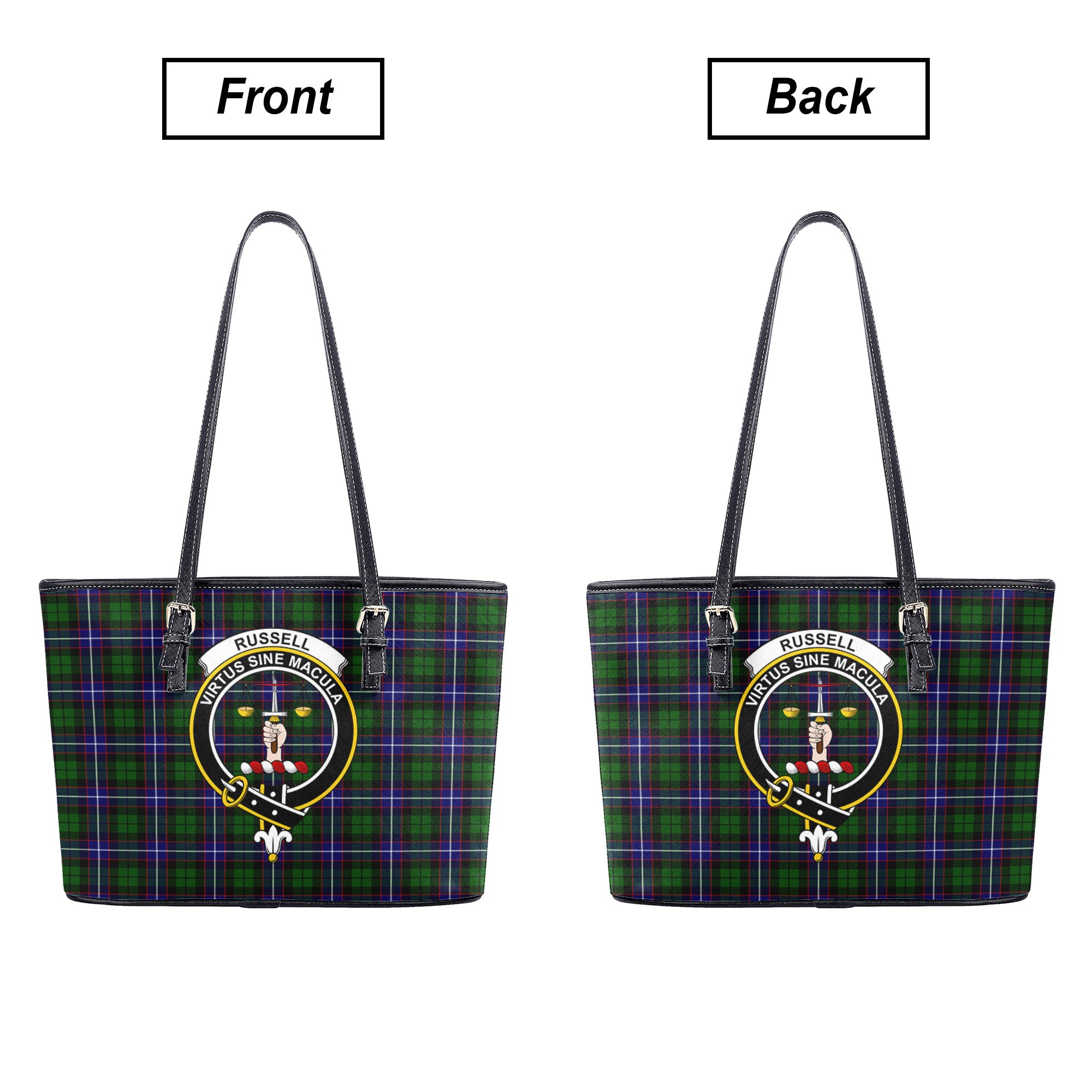 Russell Modern Tartan Crest Leather Tote Bag