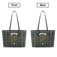 Scott Green Modern Tartan Crest Leather Tote Bag