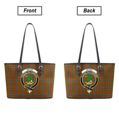 Seton Hunting Modern Tartan Crest Leather Tote Bag