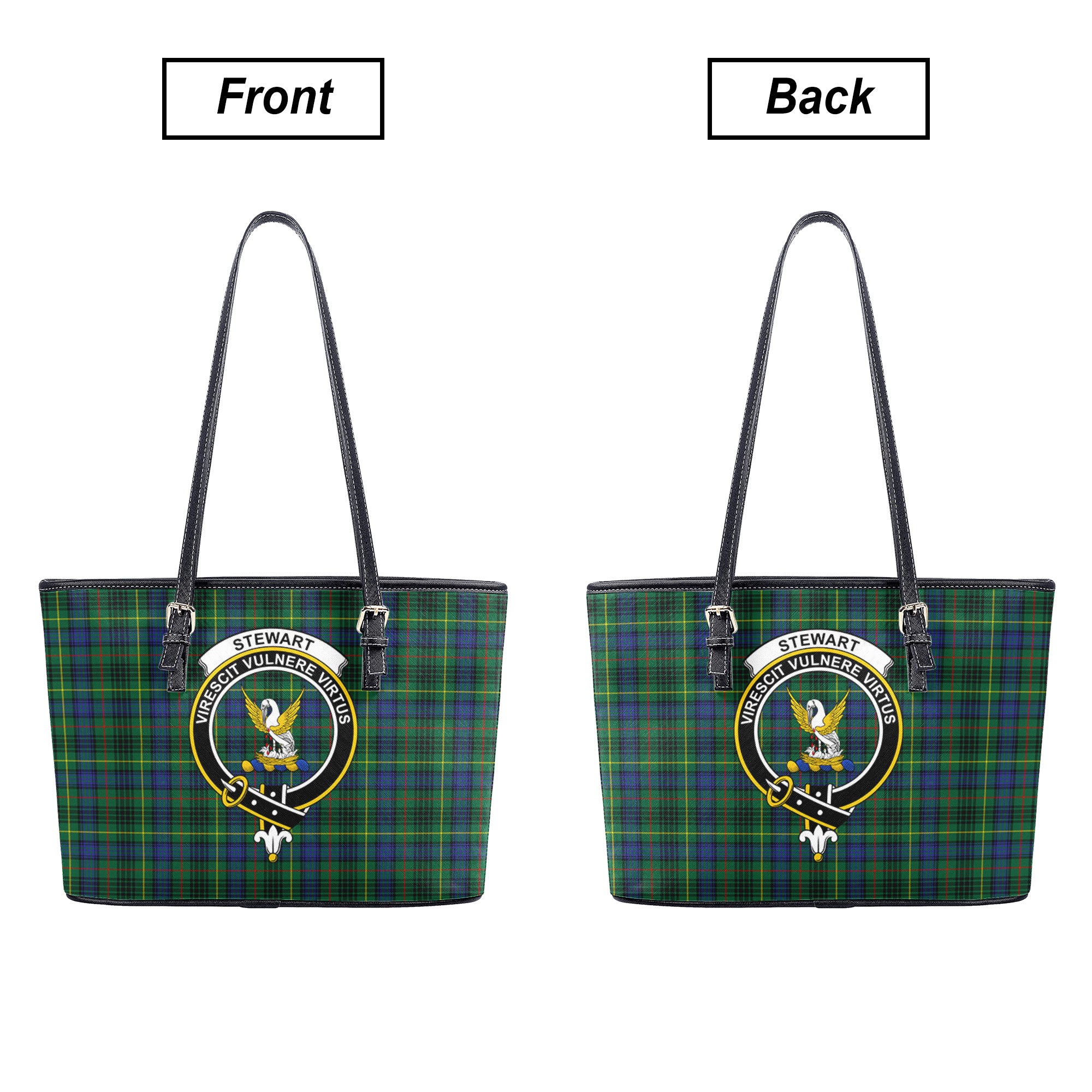 Stewart Hunting Modern Tartan Crest Leather Tote Bag