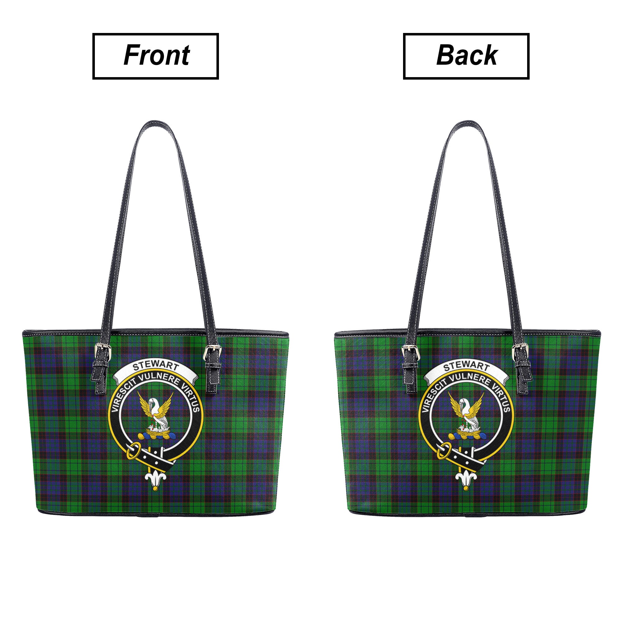 Stewart Old Modern Tartan Crest Leather Tote Bag