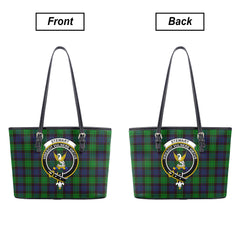 Stewart Old Modern Tartan Crest Leather Tote Bag