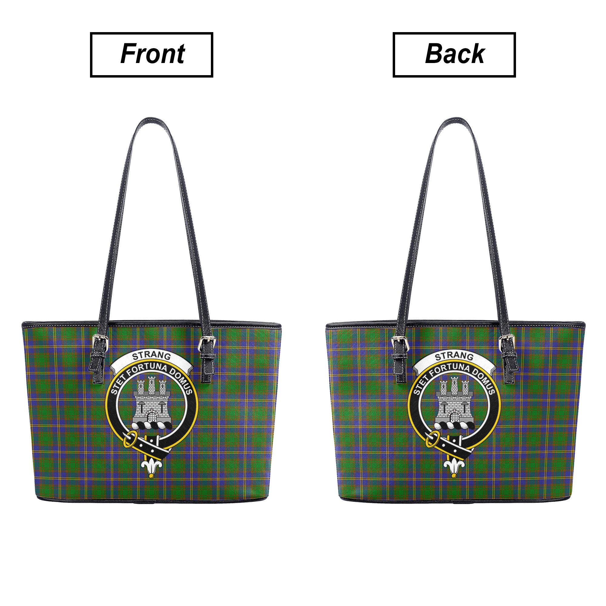 Strang (or Strange) Tartan Crest Leather Tote Bag