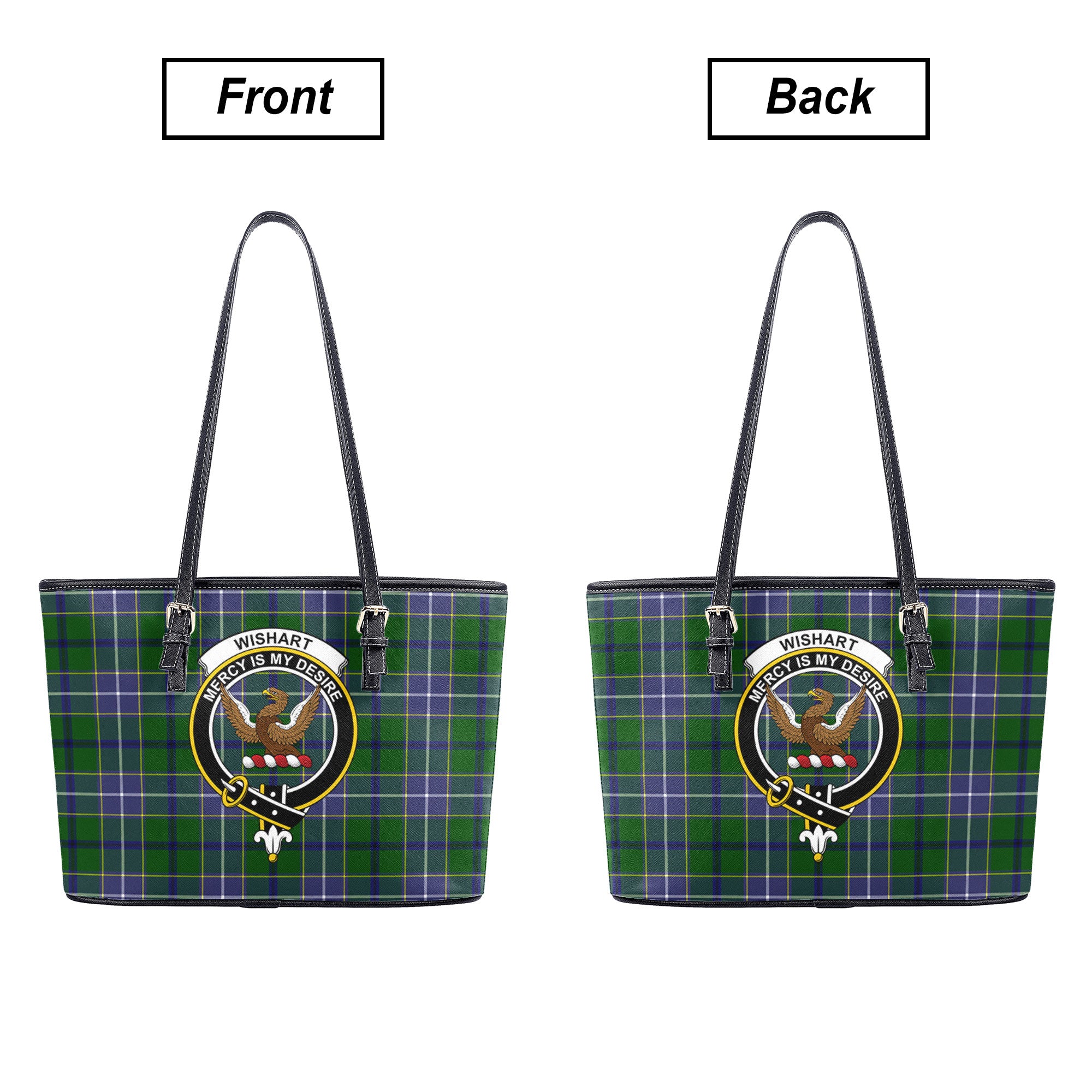 Wishart Hunting Tartan Crest Leather Tote Bag