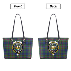 Wood Tartan Crest Leather Tote Bag