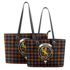 Brown Ancient Tartan Crest Leather Tote Bag