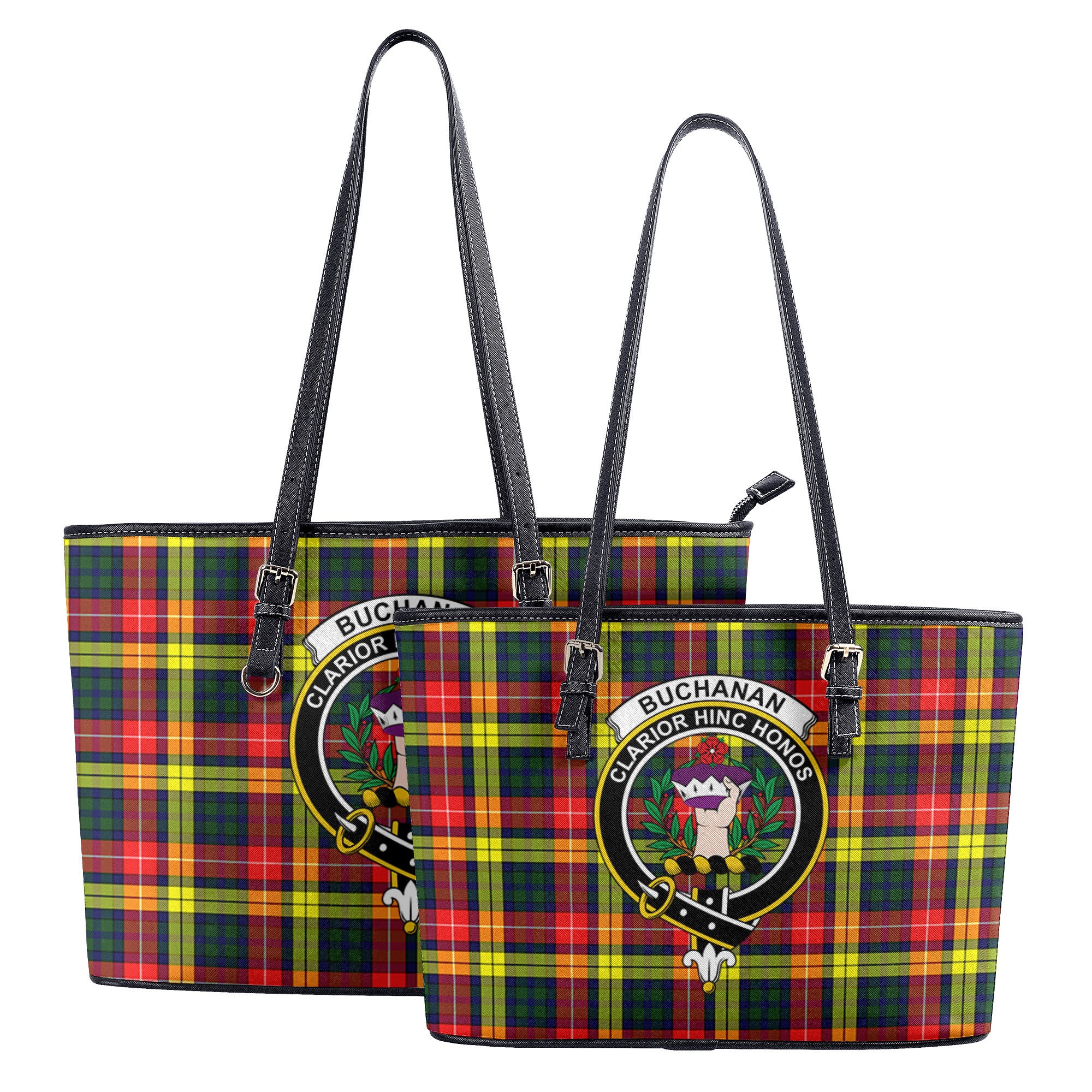 Buchanan Modern Tartan Crest Leather Tote Bag