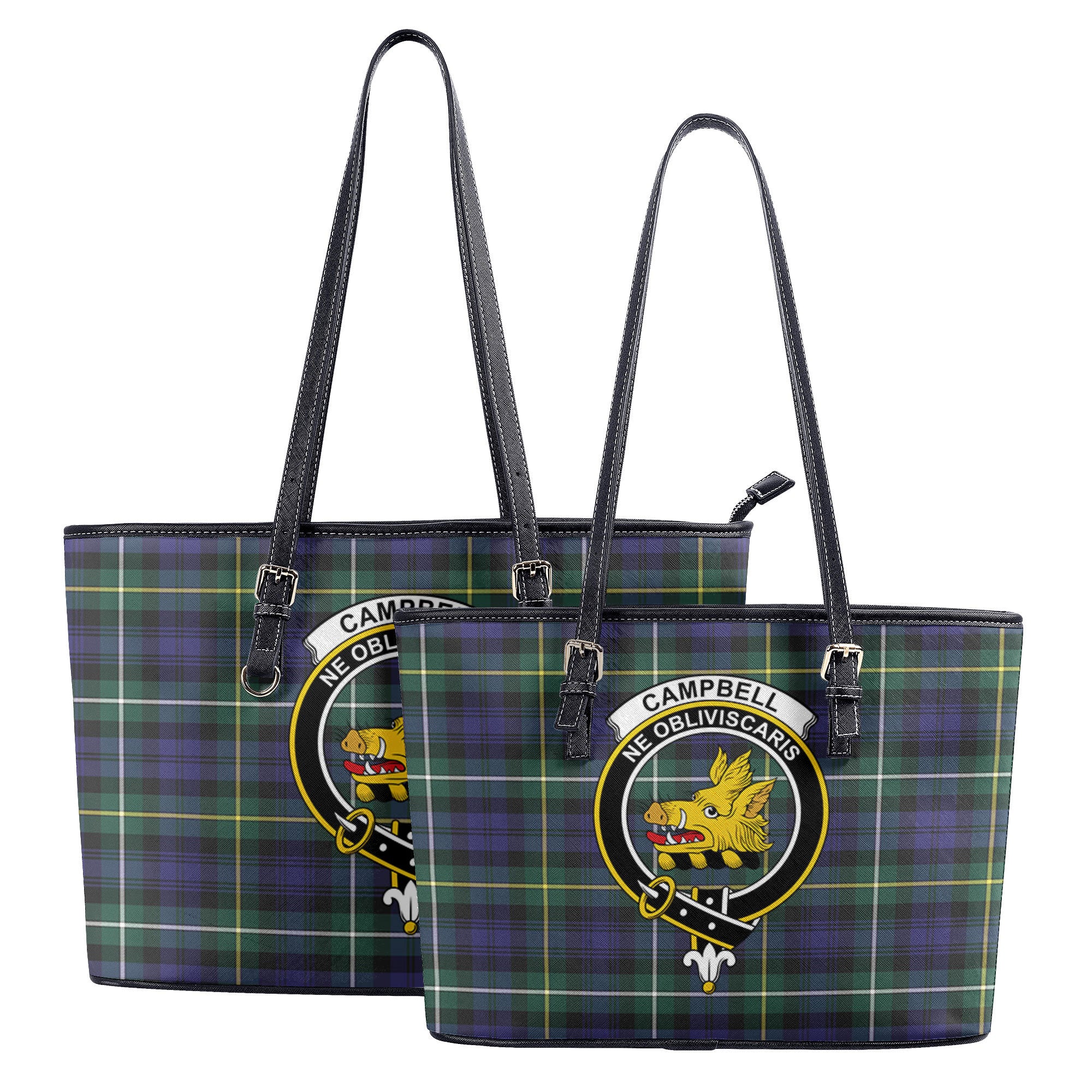 Campbell Argyll Modern Tartan Crest Leather Tote Bag