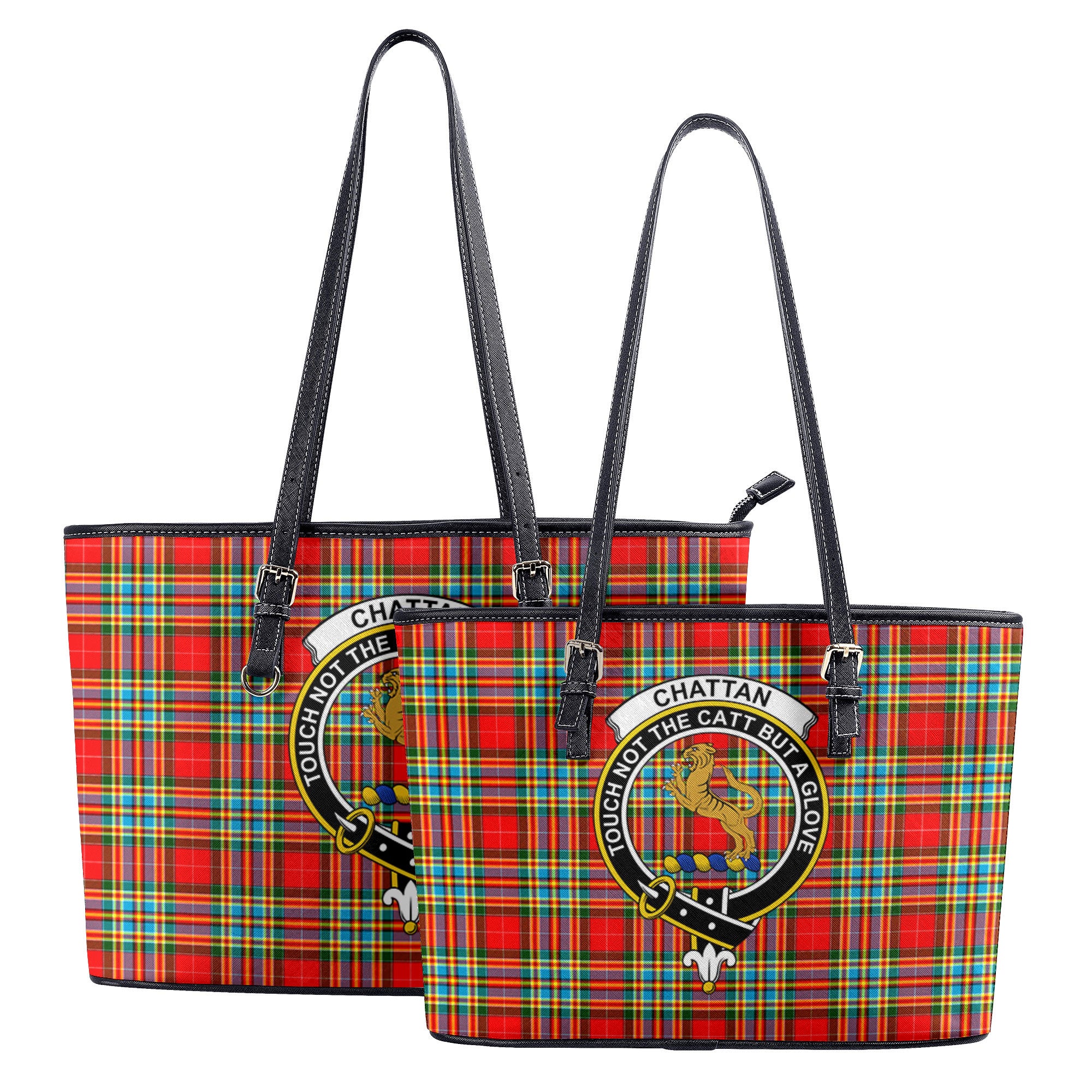 Chattan Tartan Crest Leather Tote Bag