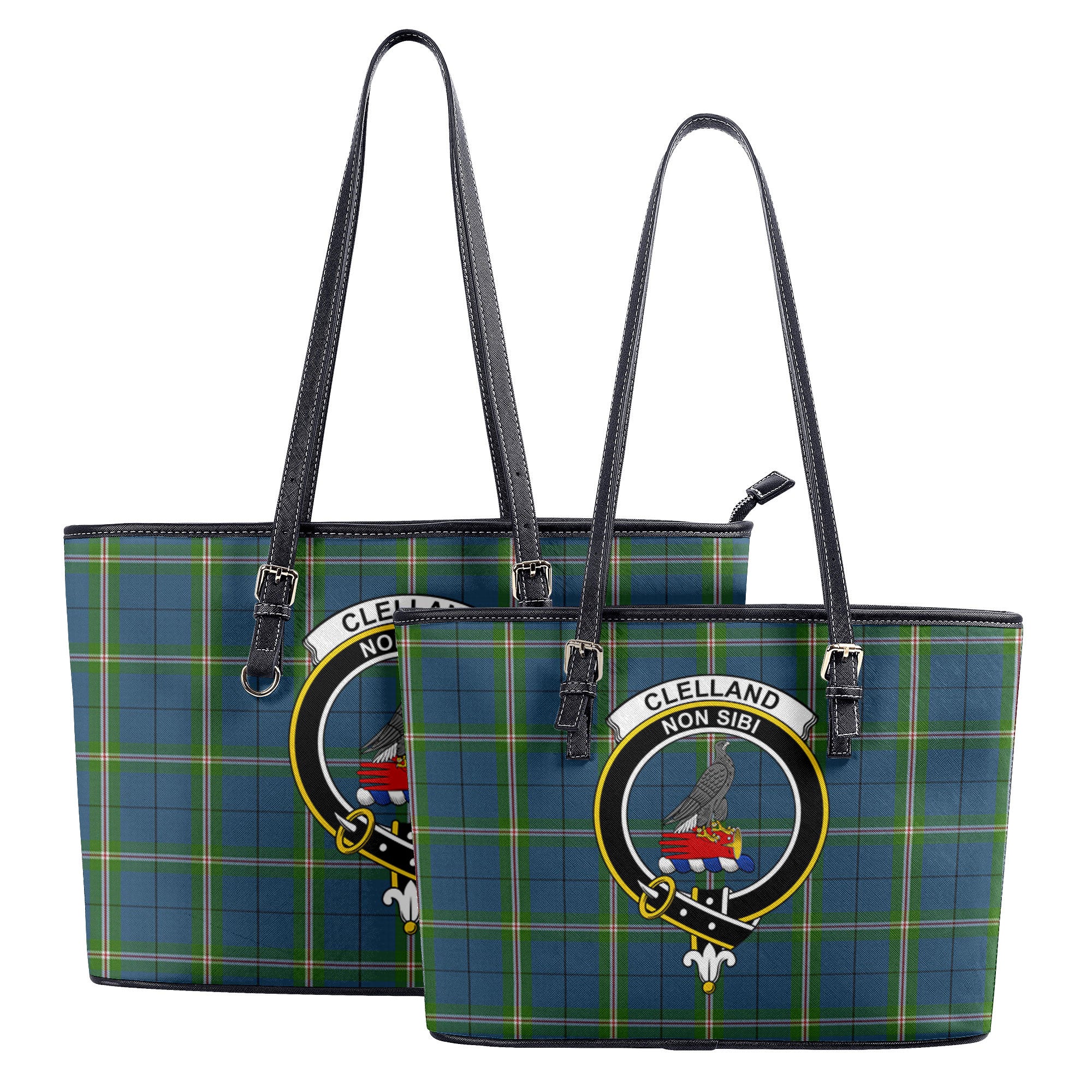 Clelland Tartan Crest Leather Tote Bag