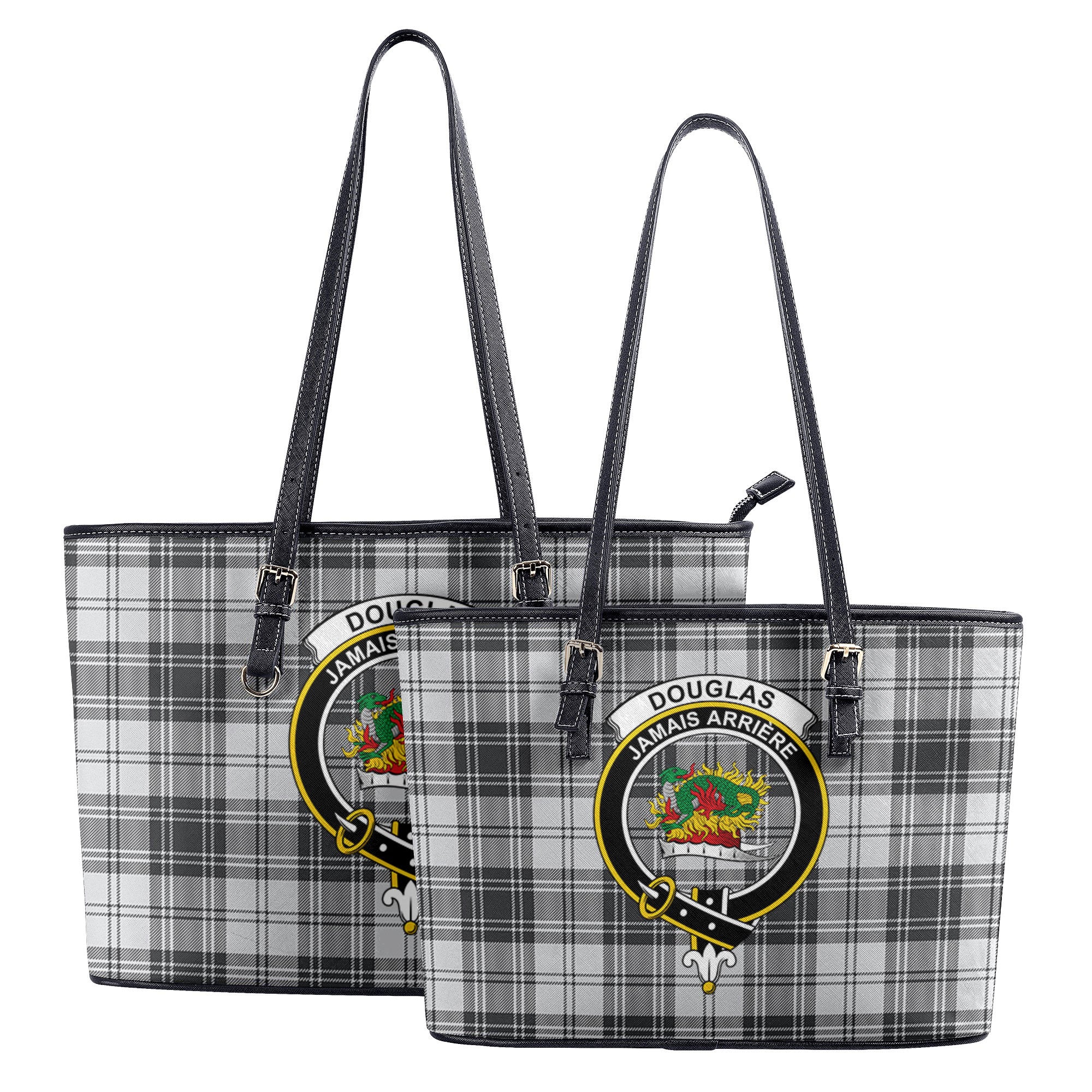 Douglas Grey Modern Tartan Crest Leather Tote Bag