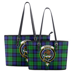 Graham of Menteith Modern Tartan Crest Leather Tote Bag