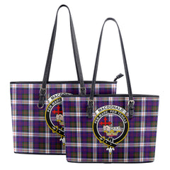 MacDonald Dress Modern Tartan Crest Leather Tote Bag