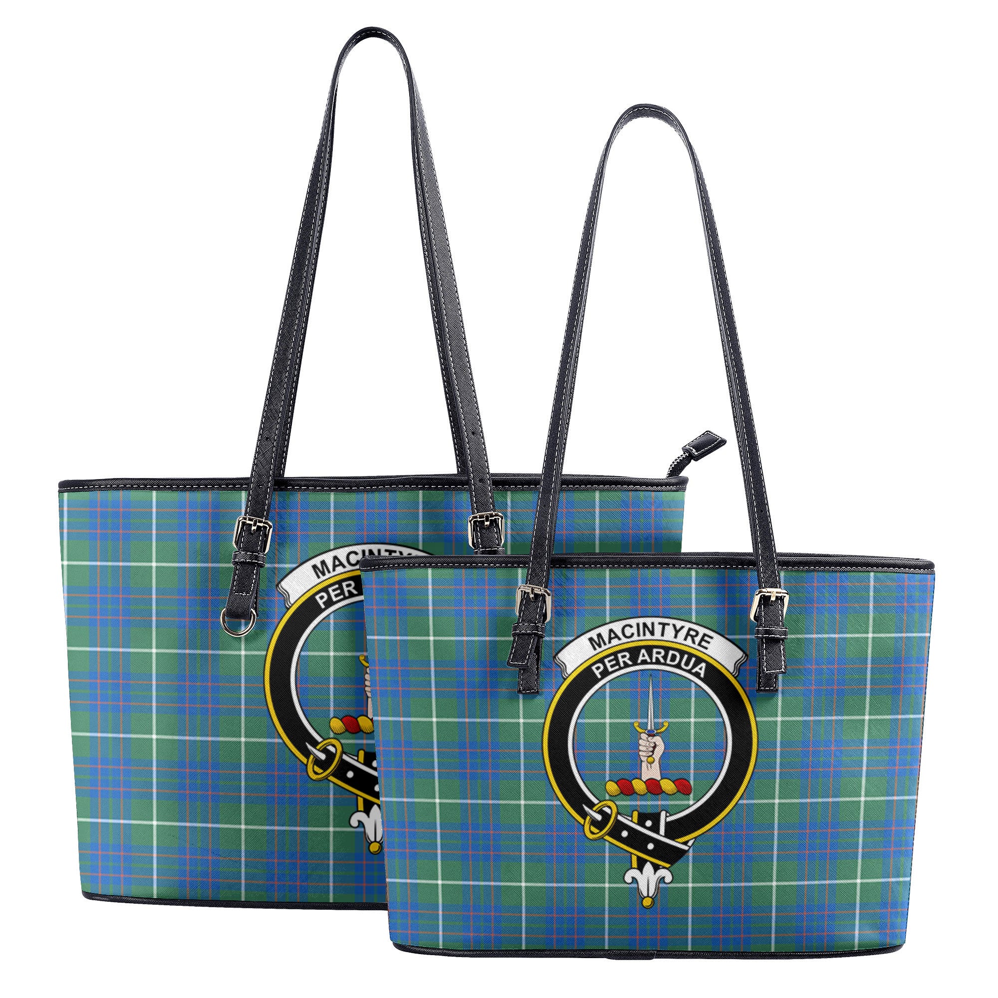 MacIntyre Hunting Ancient Tartan Crest Leather Tote Bag