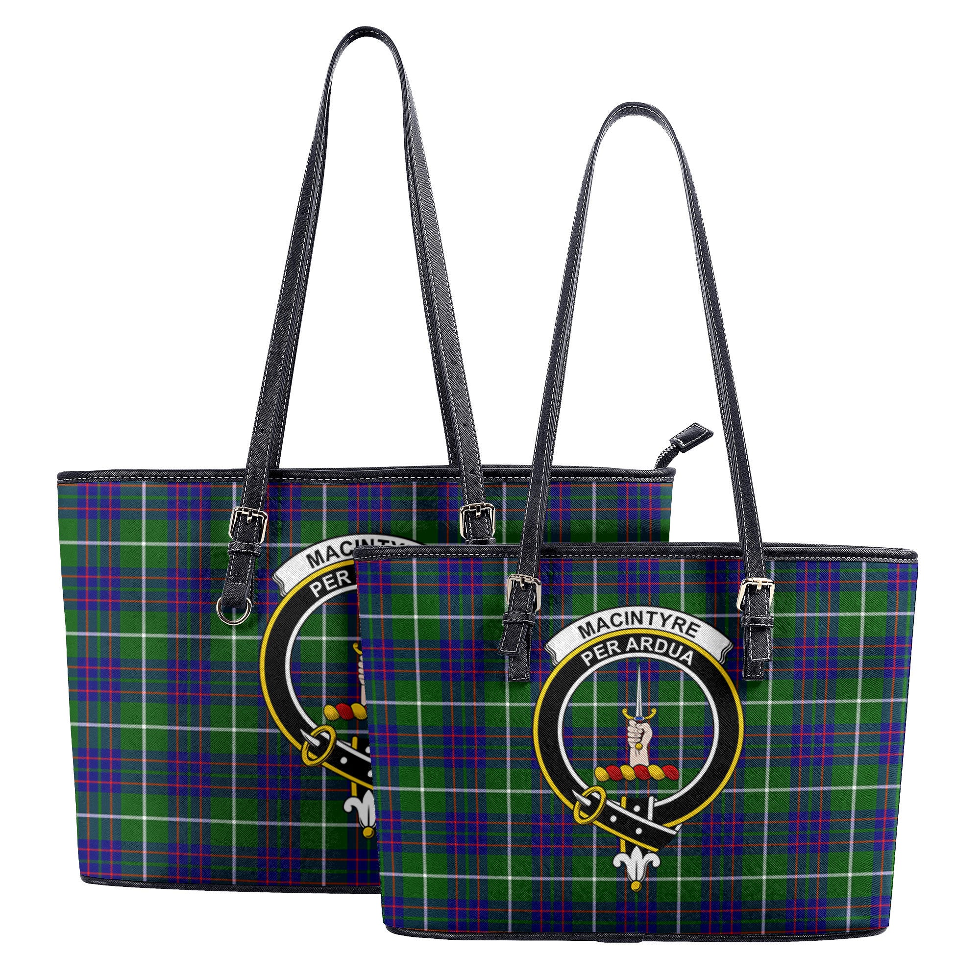 MacIntyre Hunting Modern Tartan Crest Leather Tote Bag