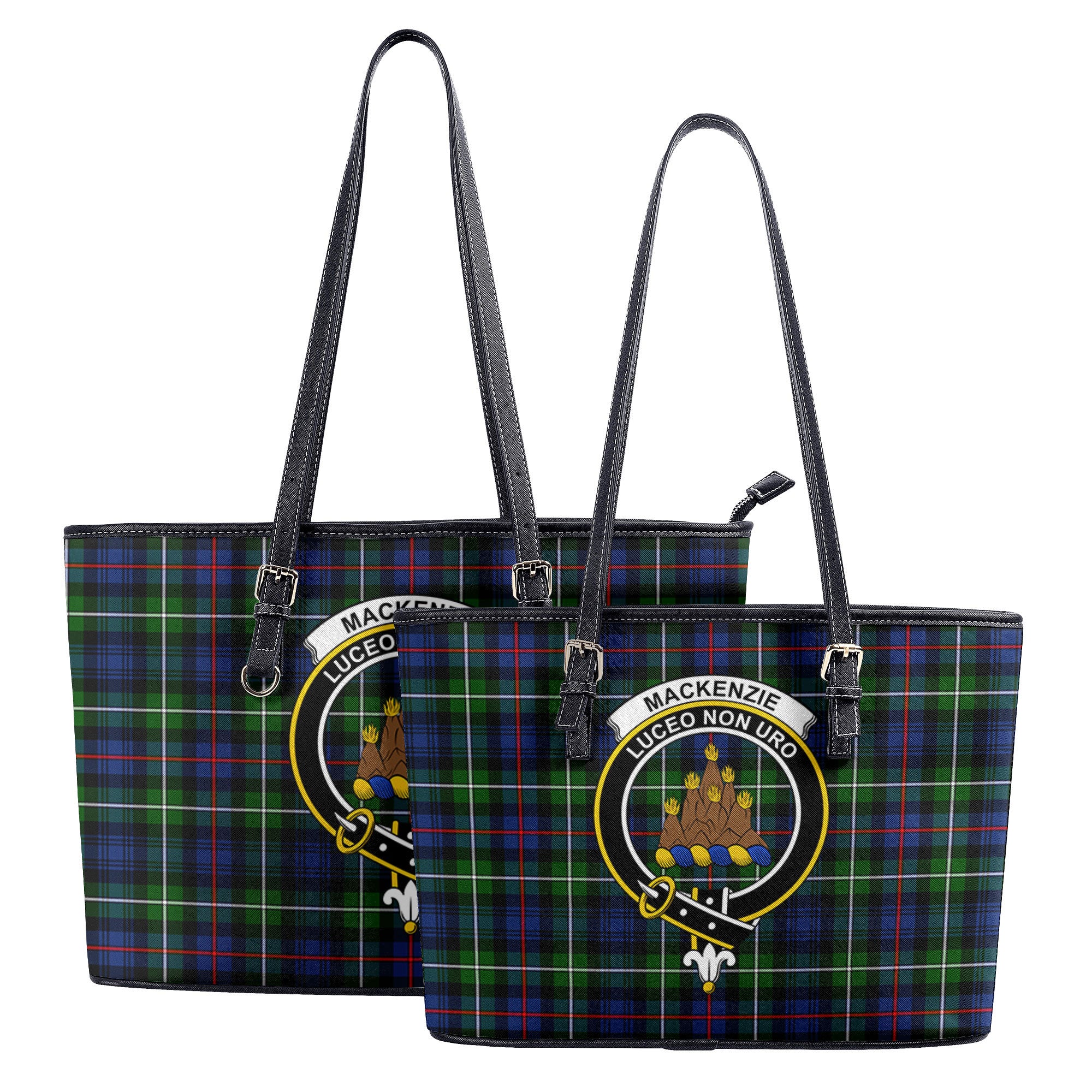 MacKenzie Modern Tartan Crest Leather Tote Bag