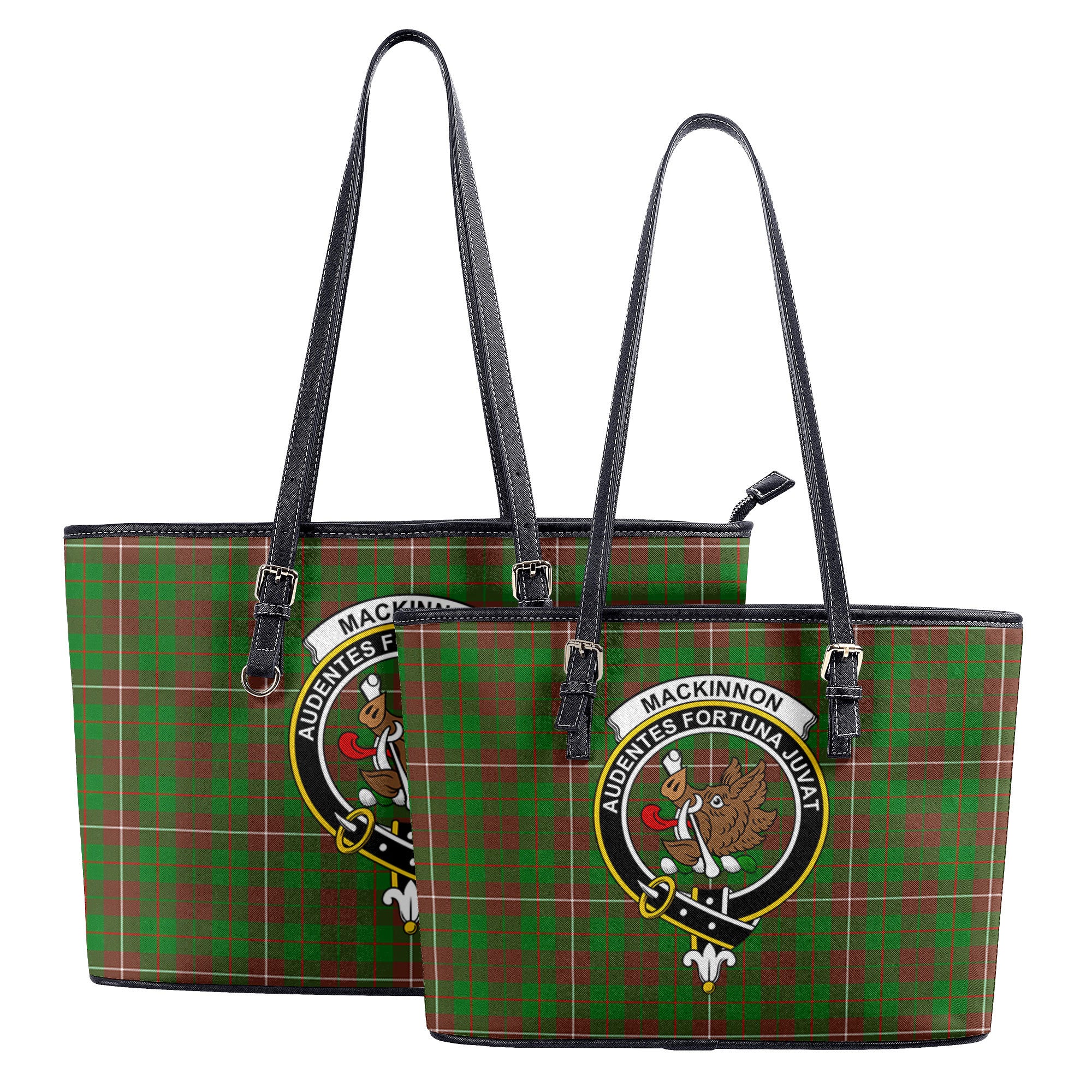 MacKinnon Hunting Modern Tartan Crest Leather Tote Bag