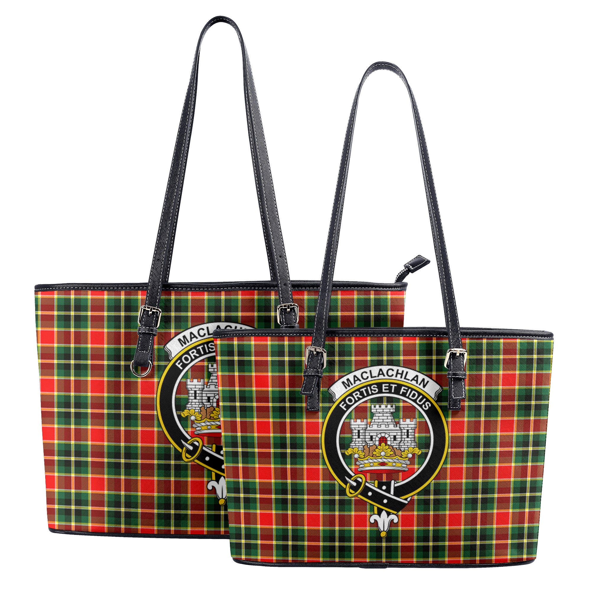 MacLachlan Hunting Modern Tartan Crest Leather Tote Bag