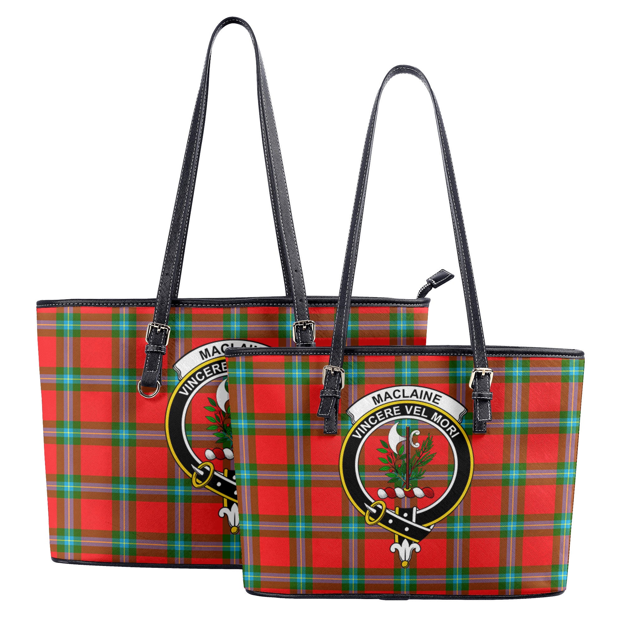 MacLaine of Loch Buie Tartan Crest Leather Tote Bag