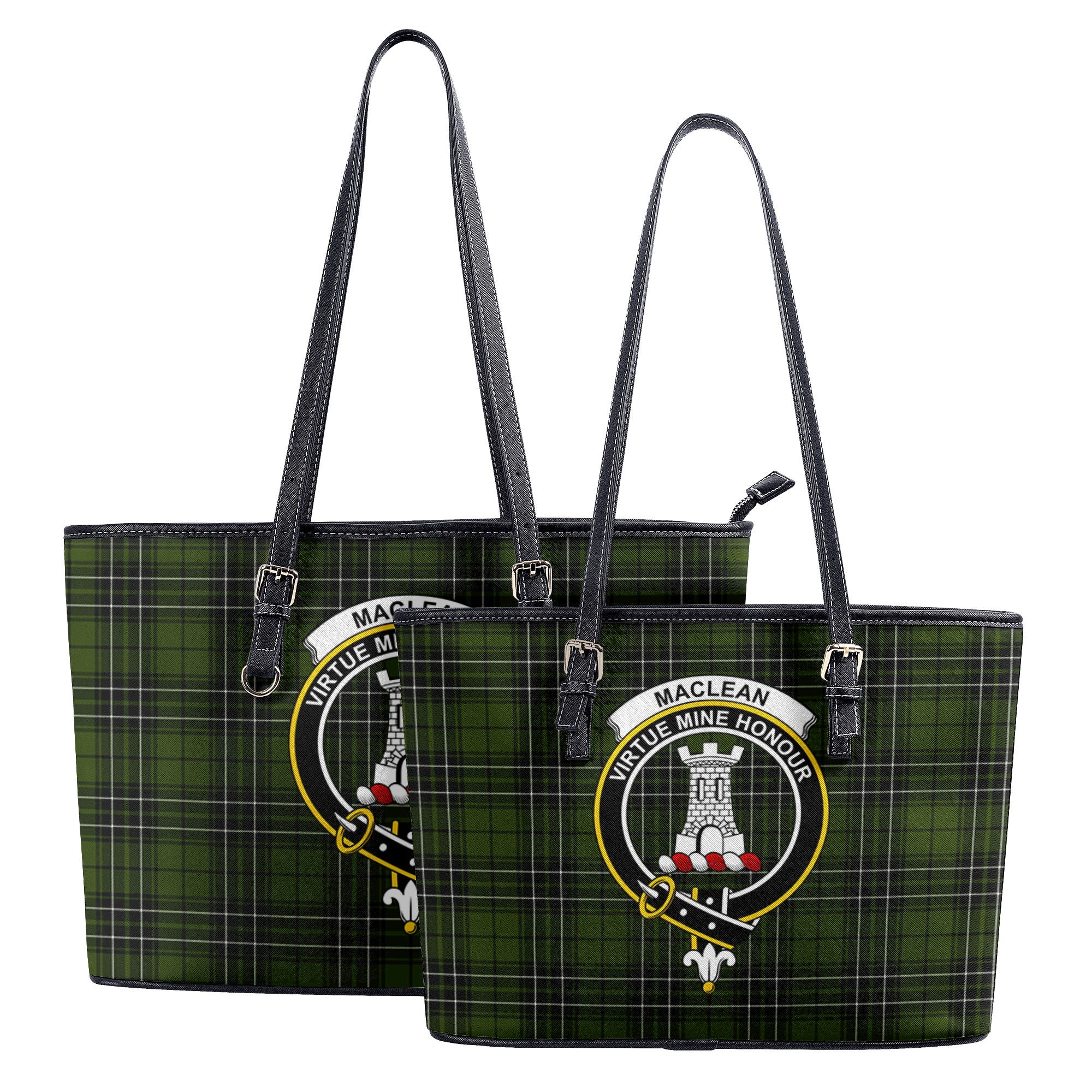 MacLean Hunting Tartan Crest Leather Tote Bag