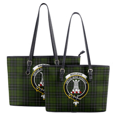 MacLean Hunting Tartan Crest Leather Tote Bag