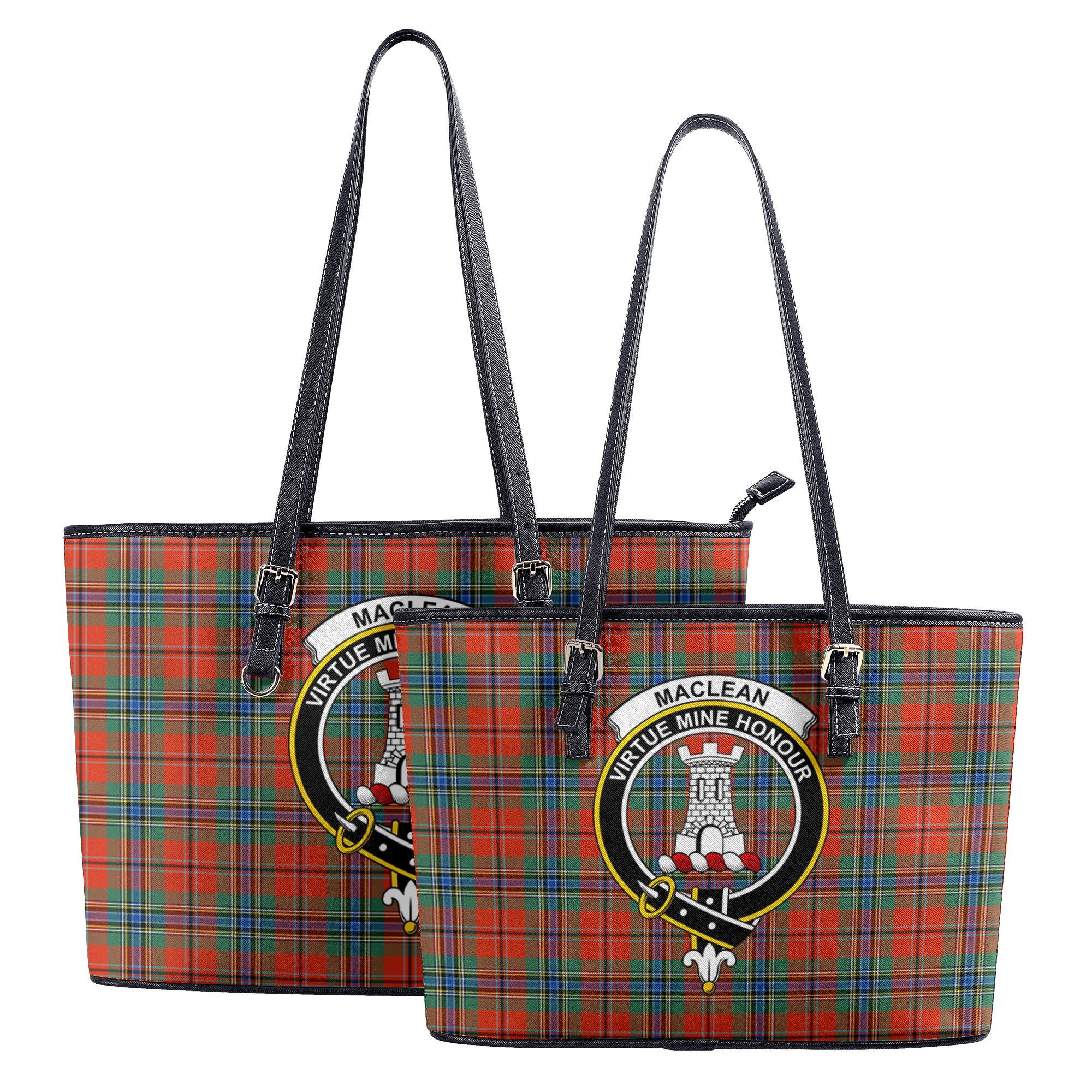 MacLean of Duart Ancient Tartan Crest Leather Tote Bag