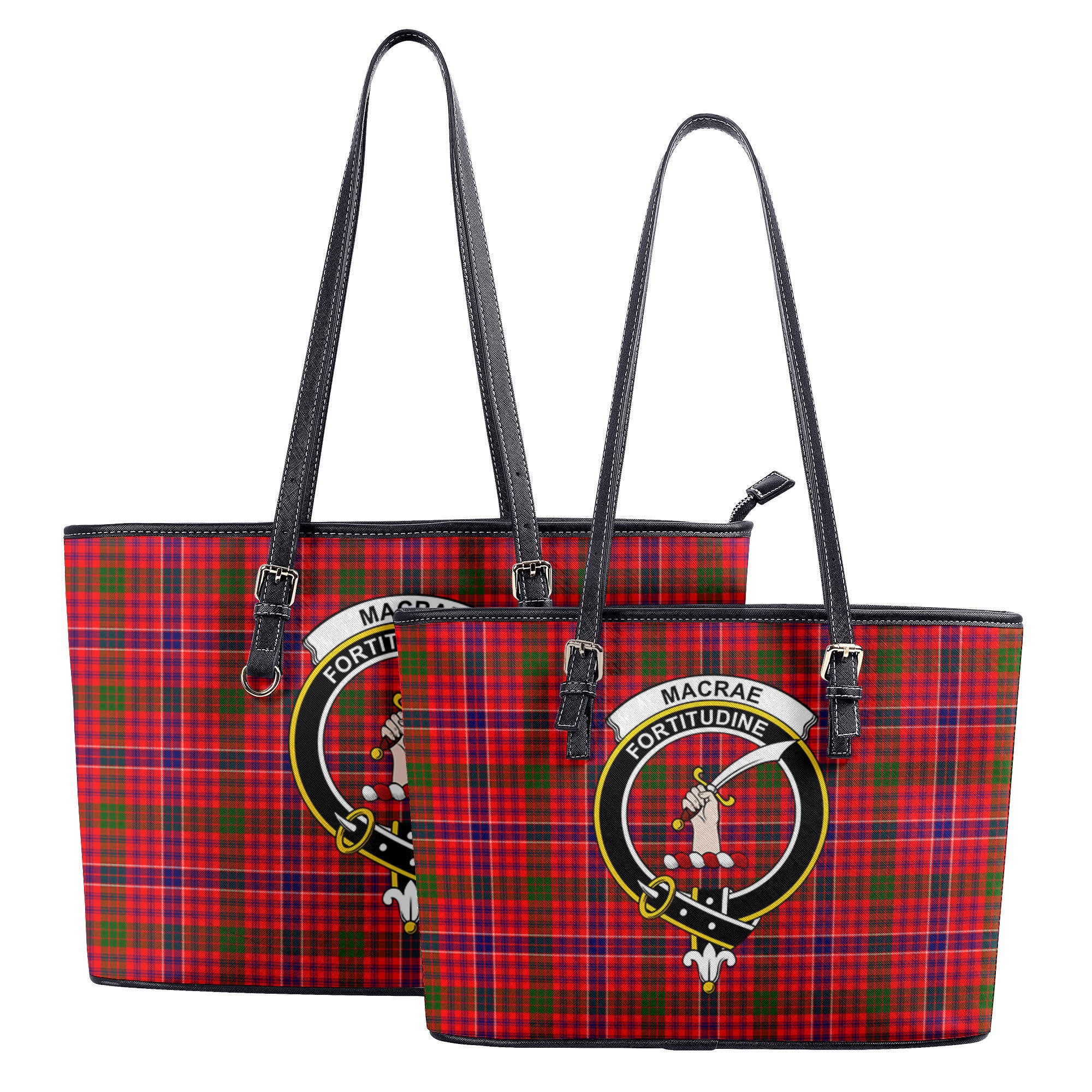 MacRae Modern Tartan Crest Leather Tote Bag