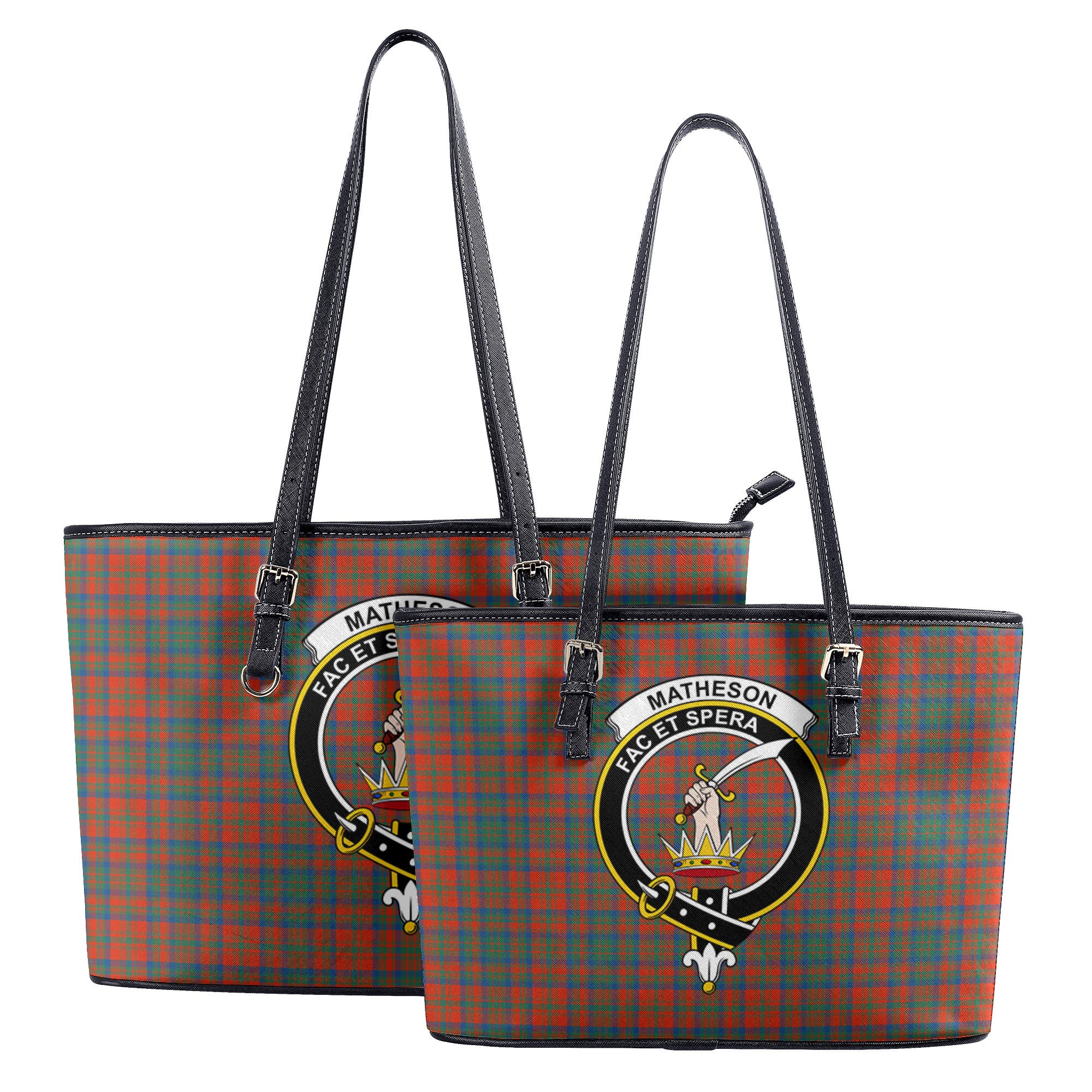 Matheson Ancient Tartan Crest Leather Tote Bag