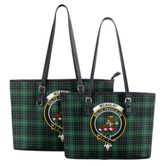 McAulay Hunting Ancient Tartan Crest Leather Tote Bag