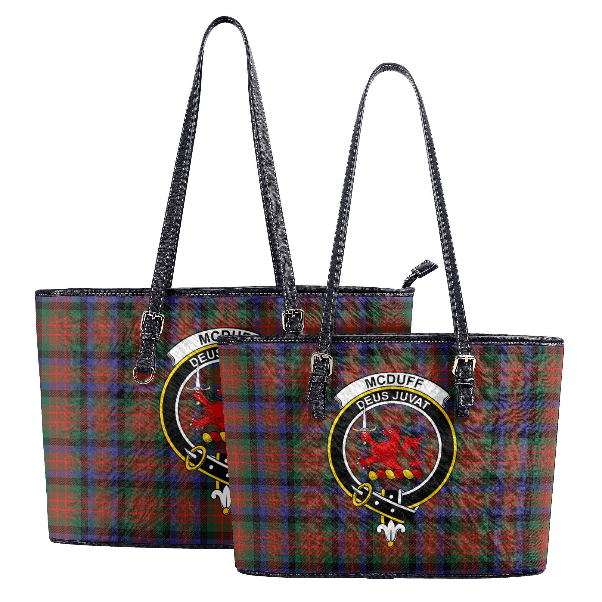 McDuff Hunting Modern Tartan Crest Leather Tote Bag