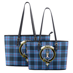 McKay Blue Tartan Crest Leather Tote Bag