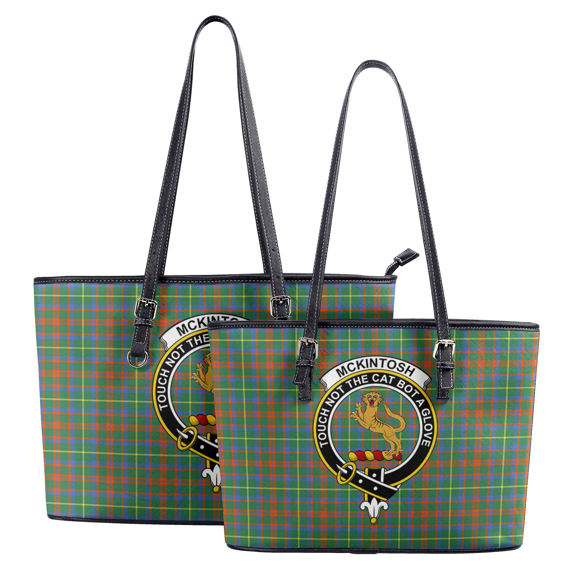 McKintosh Hunting Ancient Tartan Crest Leather Tote Bag