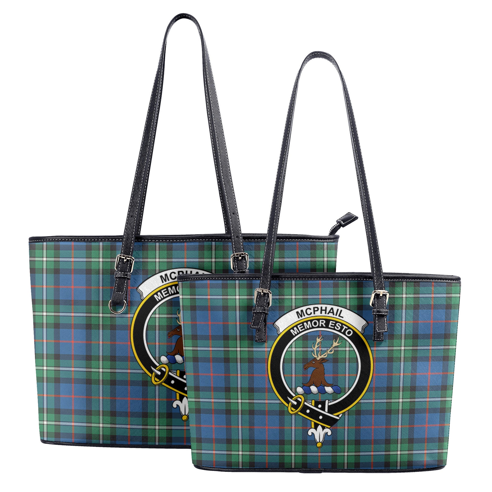 McPhail Hunting Ancient Tartan Crest Leather Tote Bag