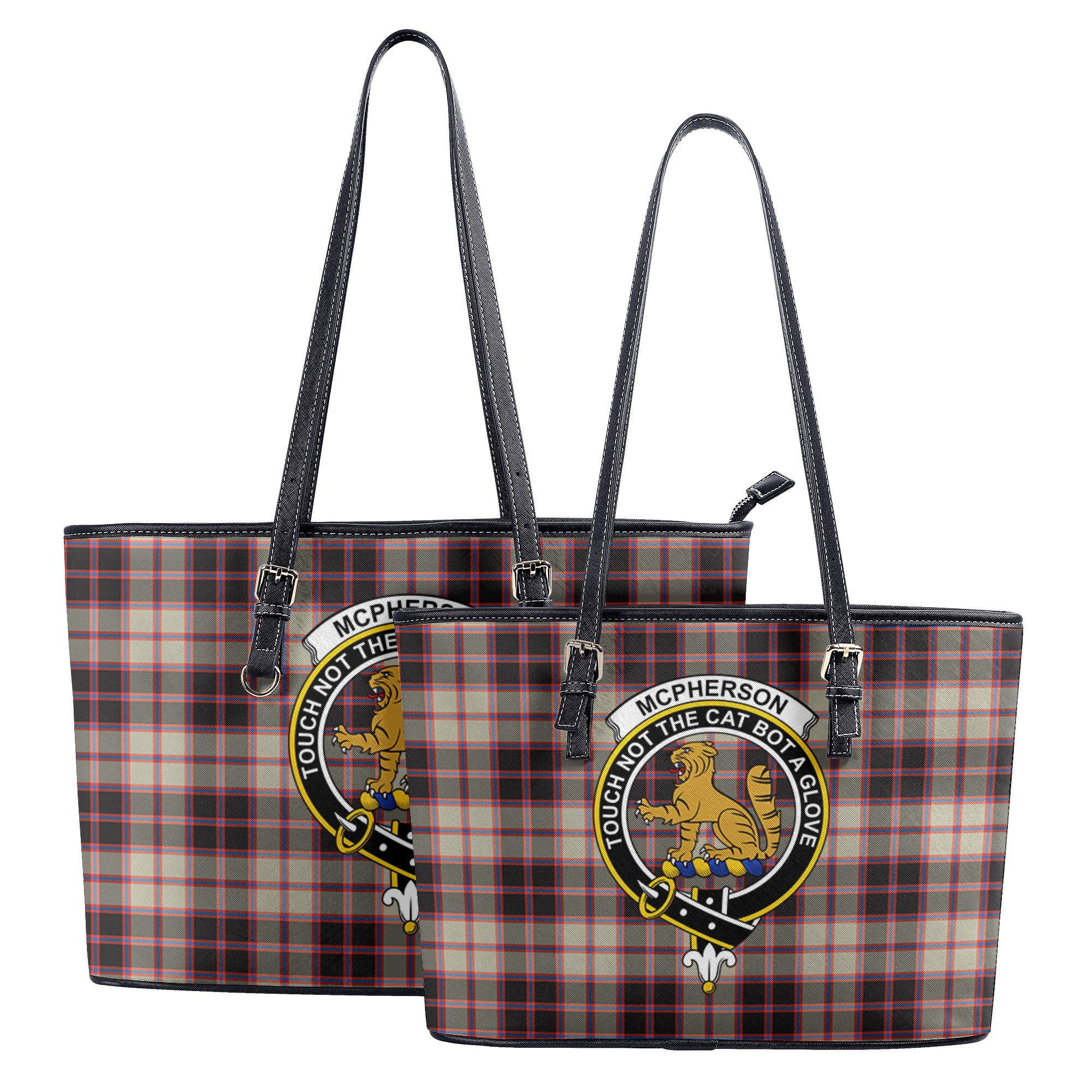 McPherson Hunting Ancient Tartan Crest Leather Tote Bag