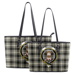 Menzies Black - White Ancient Tartan Crest Leather Tote Bag