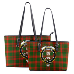 Menzies Green Modern Tartan Crest Leather Tote Bag