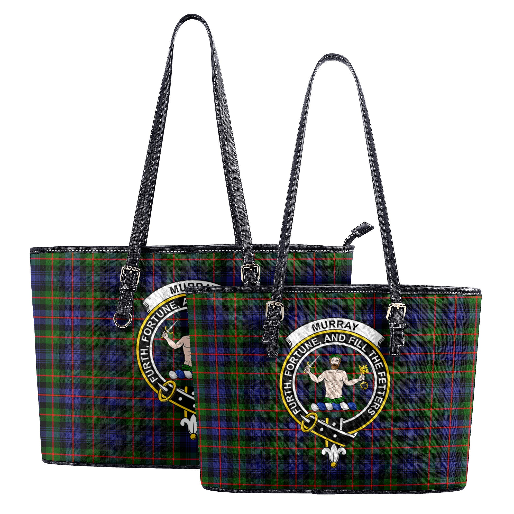 Murray of Atholl Modern Tartan Crest Leather Tote Bag