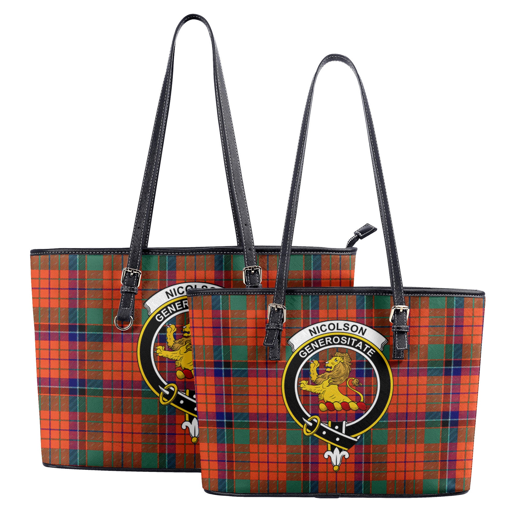 Nicolson Ancient Old Tartan Crest Leather Tote Bag