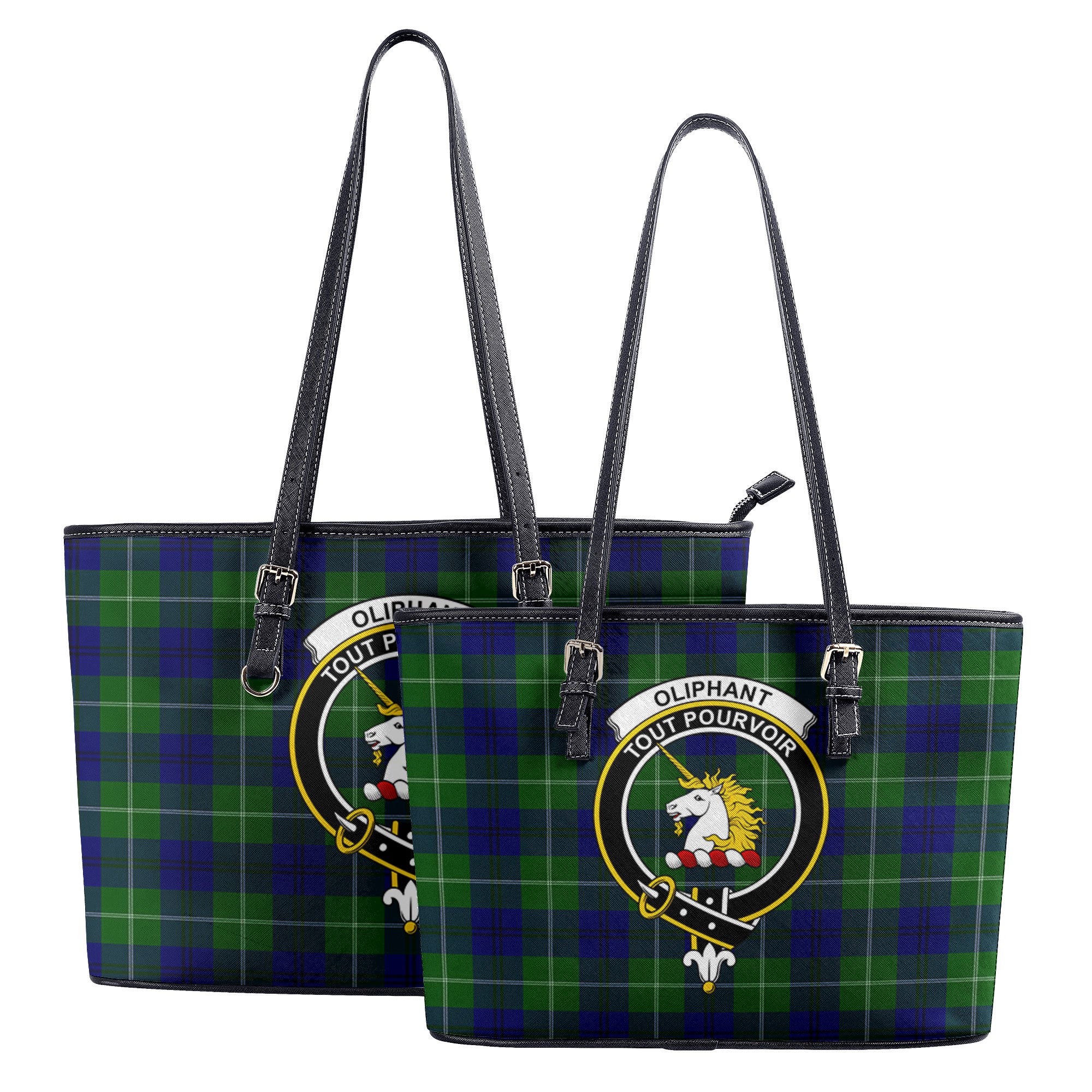 Oliphant Modern Tartan Crest Leather Tote Bag