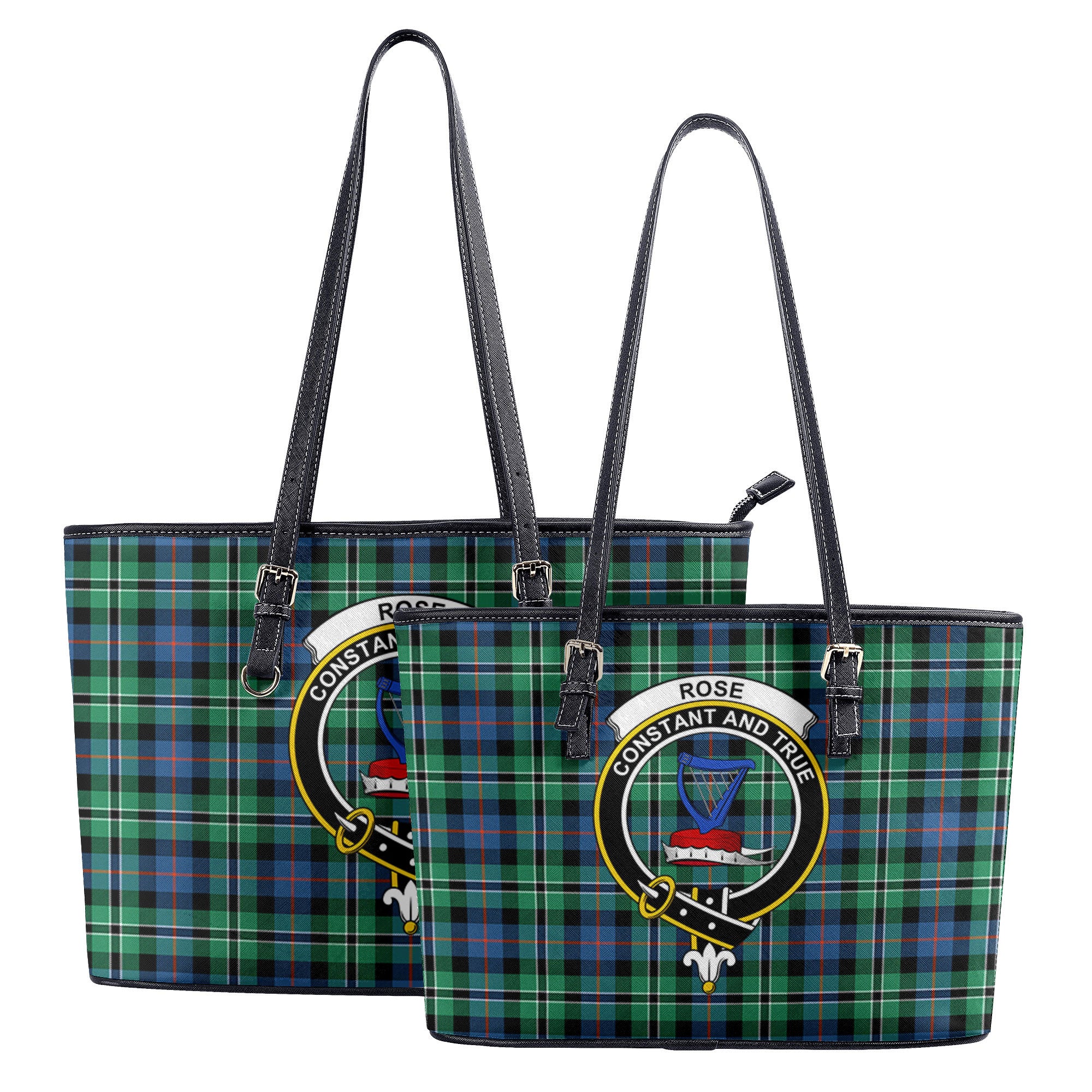 Rose Hunting Ancient Tartan Crest Leather Tote Bag