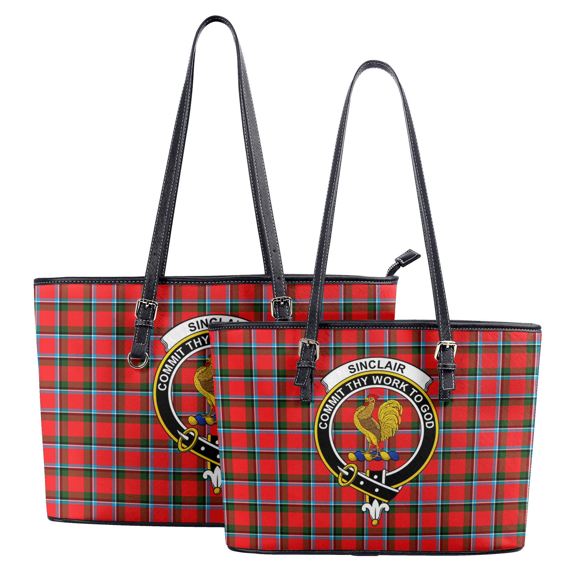 Sinclair Modern Tartan Crest Leather Tote Bag