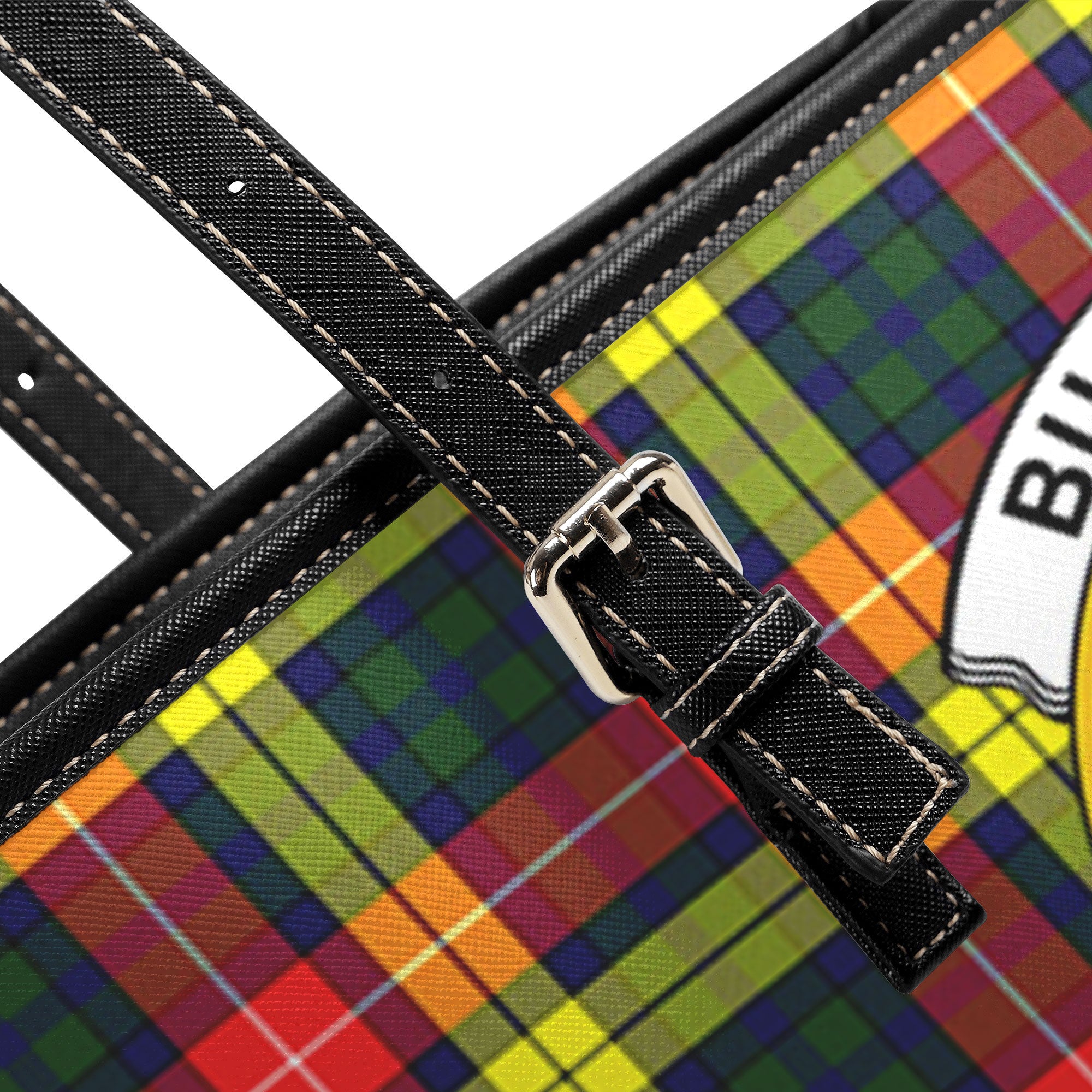 Buchanan Modern Tartan Crest Leather Tote Bag