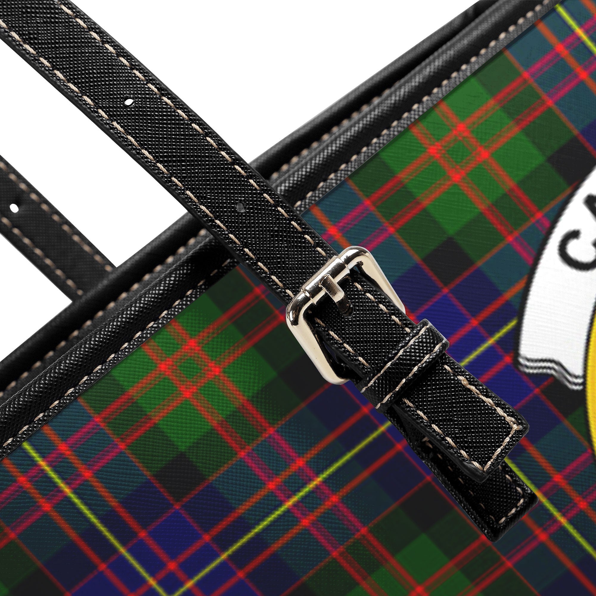 Cameron of Erracht Modern Tartan Crest Leather Tote Bag